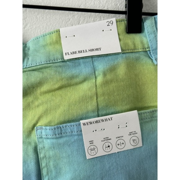 We wore what Tie Dye Flare Bell Shorts Size 29 Teal Lime Green - Picture 7 of 9